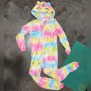 Unicorn onesie suit, pajamas, rainbow w/shiny stars, M 10/12